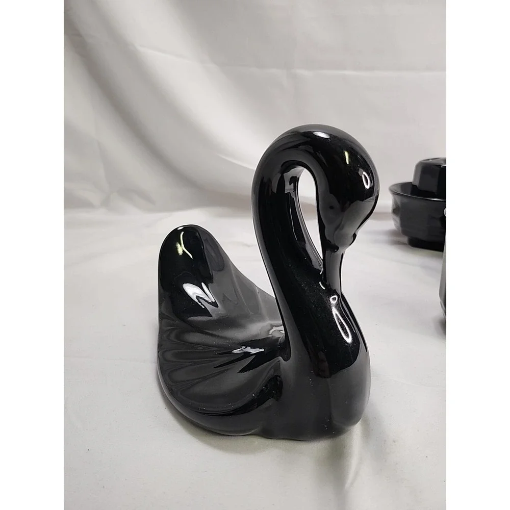 1980's Pfaltzgraff Swan Towel Holder Seashell Toothpaste Hand soap Bathroom Set